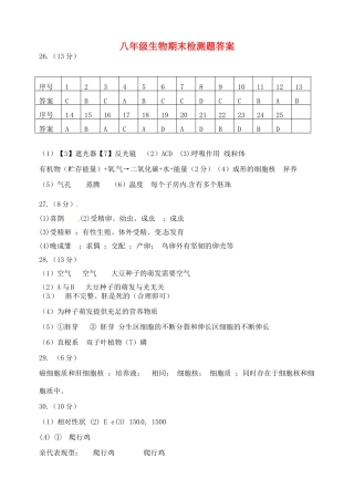 山东省寿光市八年级生物上学期期末自主检测试卷答案 济南版 030311 030311