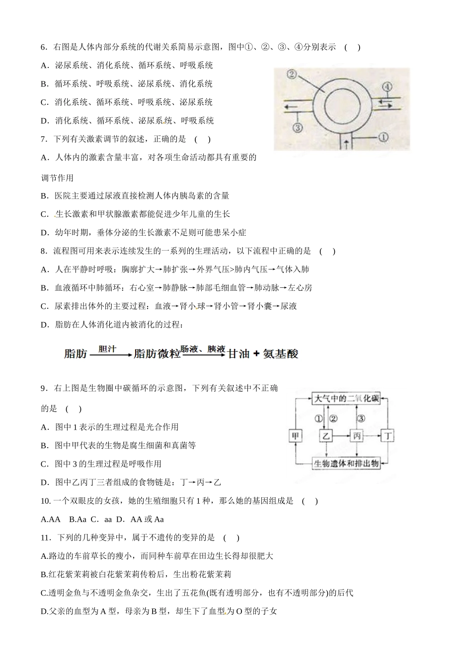 中考生物一模试卷 新人教版试卷_第2页