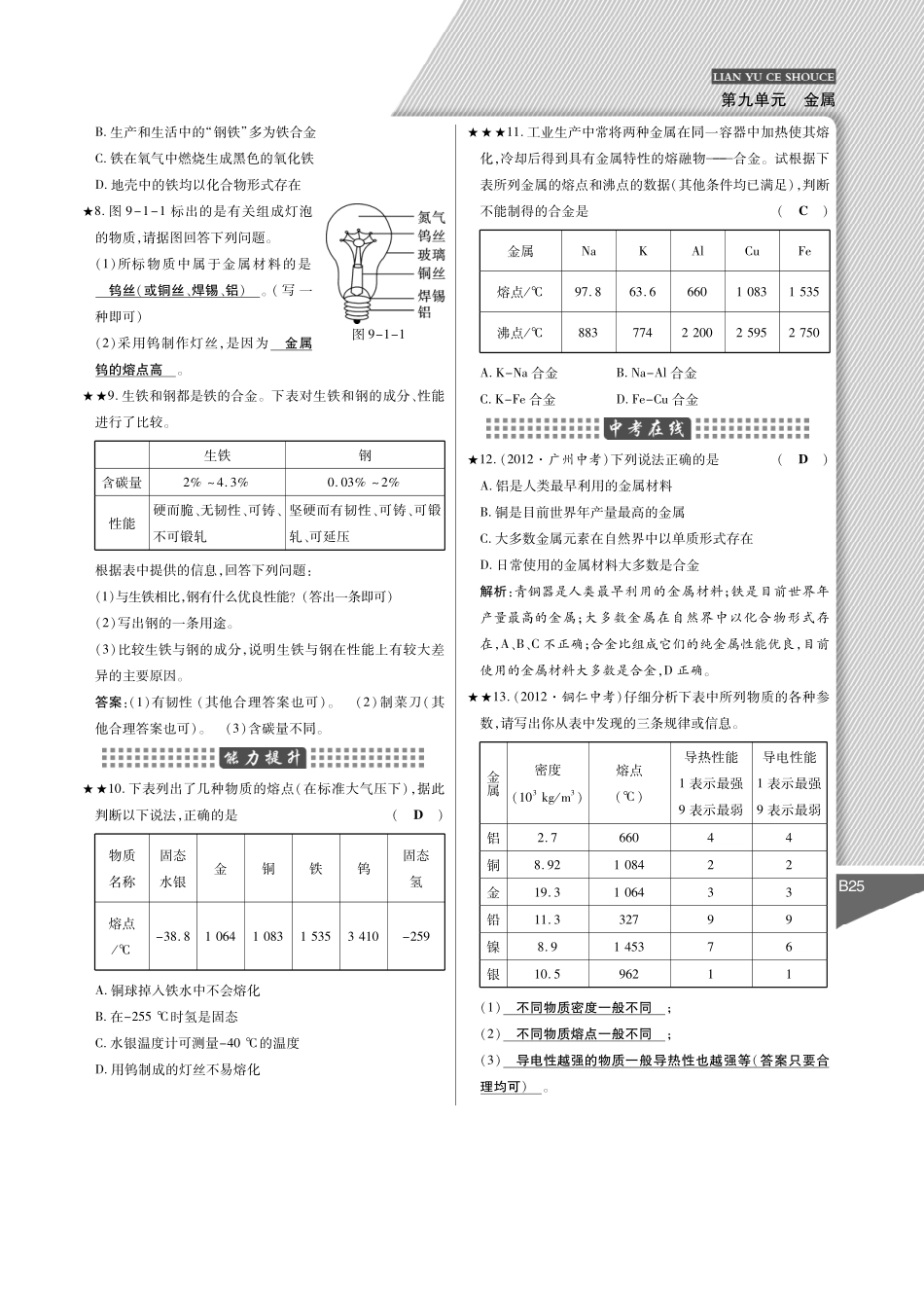 九年级化学下册(第九单元 金属)练与测手册(pdf)(新版)鲁教版试卷_第2页