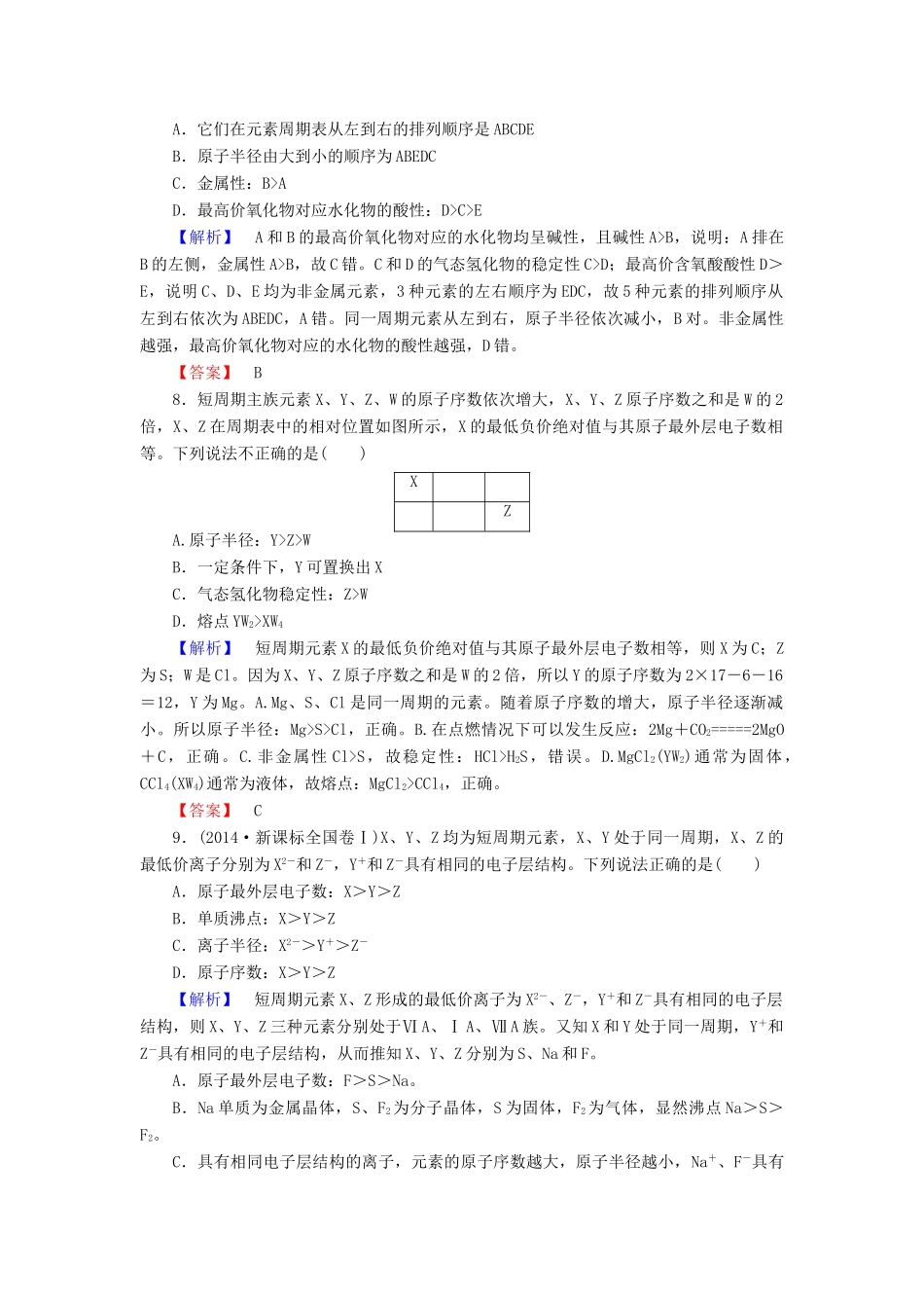 高中化学 章末综合测评1 鲁科版必修2-鲁科版高一必修2化学试题_第3页
