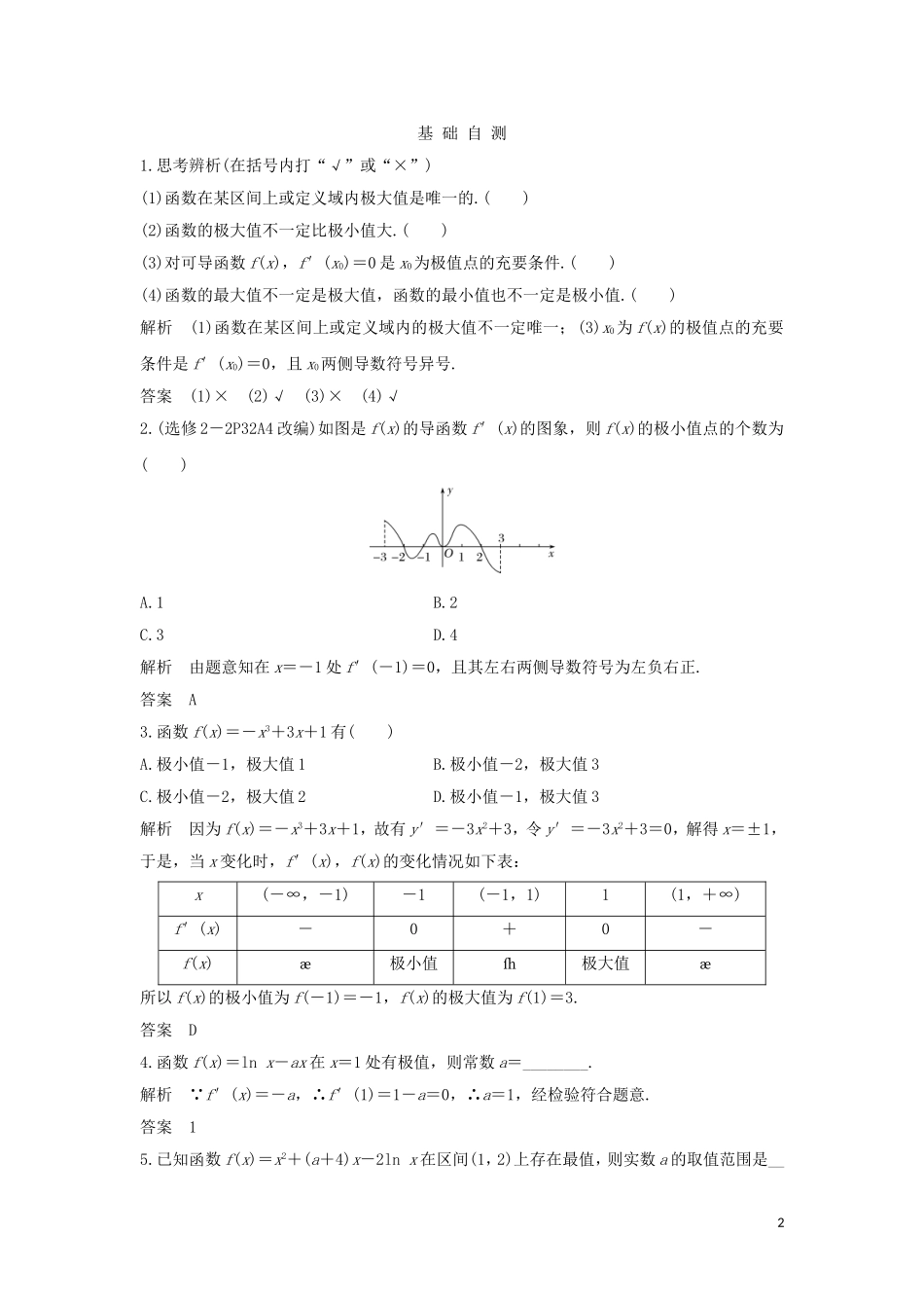（浙江专用）高考数学大一轮复习 第四章 导数及其应用 第3节 导数与函数的极值、最值习题（含解析）-人教版高三全册数学试题_第2页