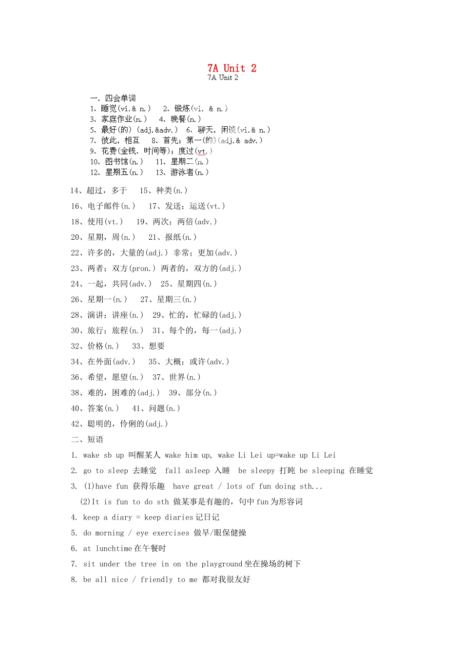 中考英语总复习 7A Unit 2试卷_第1页