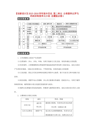 高中历史 第二单元 古希腊和古罗马的政治制度单元小结 岳麓版必修1-岳麓版高一必修1历史试题