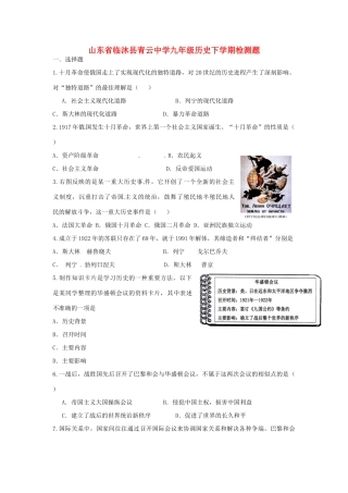 九年级历史下学期质量检测题 新人教版试卷