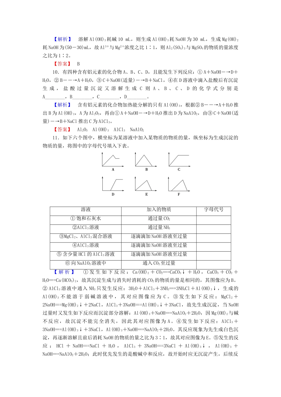 高中化学 专题3 从矿物质到基础材料 第1单元 从铝土矿到铝合金（第2课时）铝的氧化物与氢氧化物 从铝土矿中提取铝学业分层测评 苏教版必修1-苏教版高一必修1化学试题_第3页