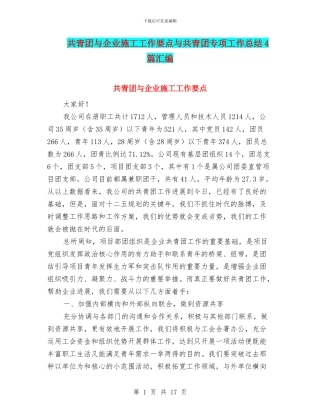 共青团与企业施工工作要点与共青团专项工作总结4篇汇编