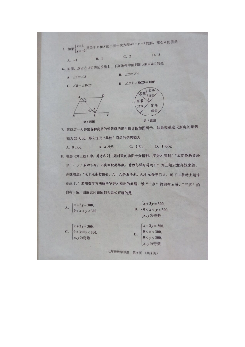 山东省济宁市邹城县七年级数学下学期期末试卷新人教版试卷_第2页