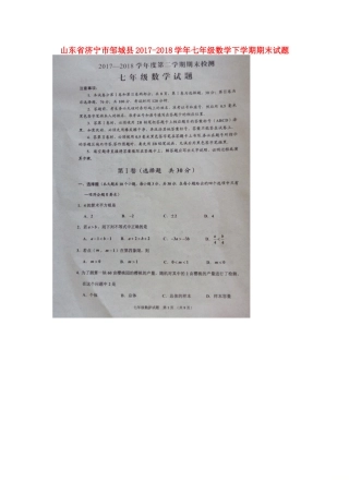 山东省济宁市邹城县七年级数学下学期期末试卷新人教版试卷