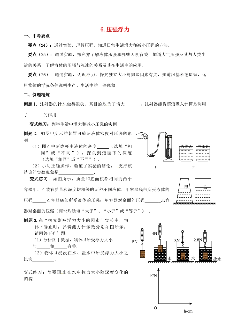 中考物理二轮复习 6 压强和浮力1试卷_第1页
