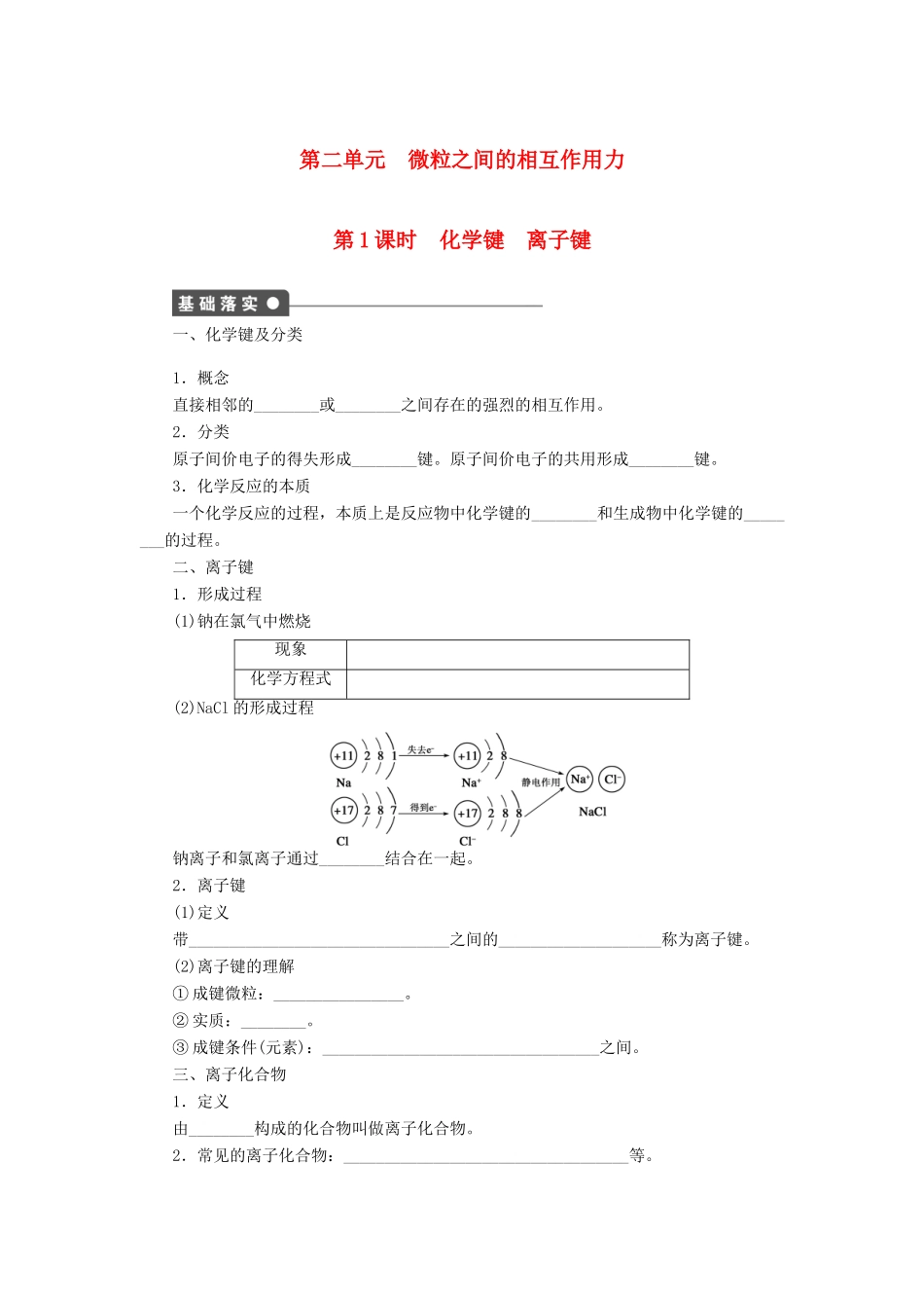 高中化学 专题1 微观结构与物质的多样性 2.1 化学键 离子键课时作业 苏教版必修2-苏教版高一必修2化学试题_第1页