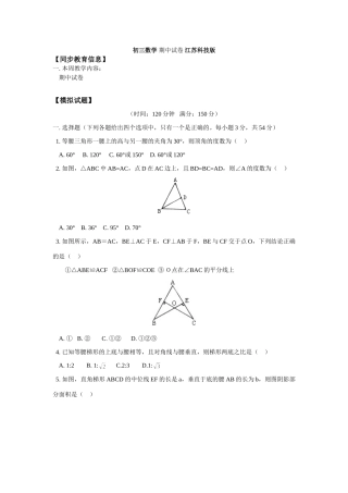 初三数学 期中试卷 江苏科技版 试题