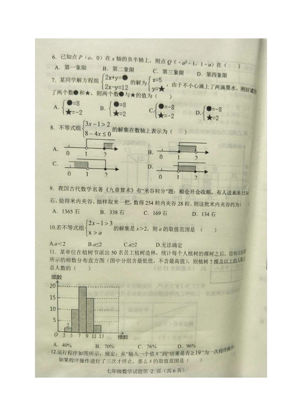 山东省日照市岚山区七年级数学下学期期末试卷新人教版试卷_第2页
