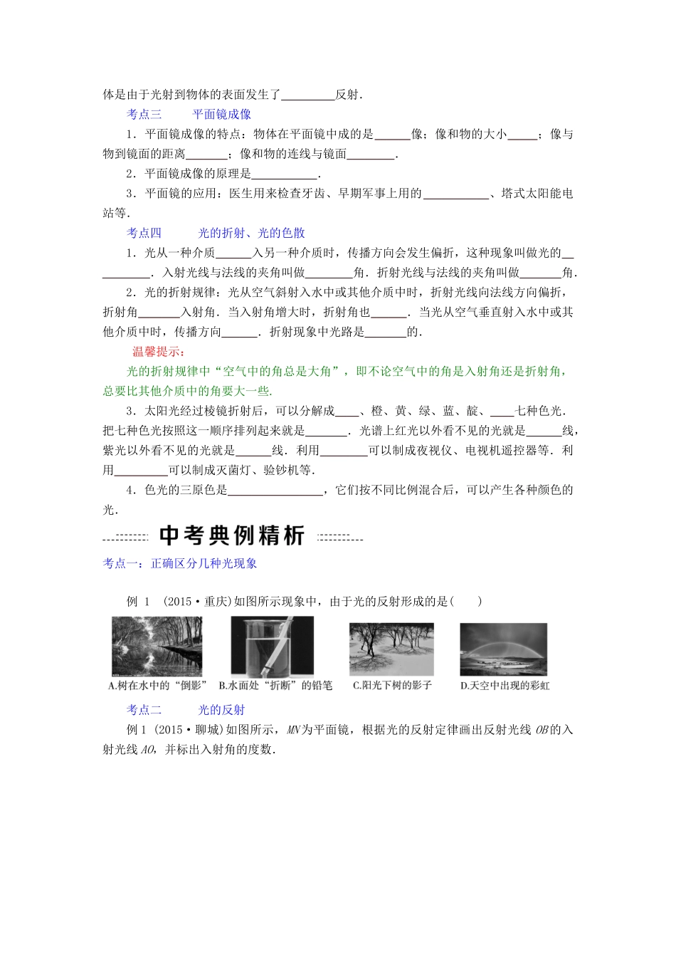 中考物理总复习 第5讲 光现象(考点知识梳理中考典例精析考点训练)试卷_第2页