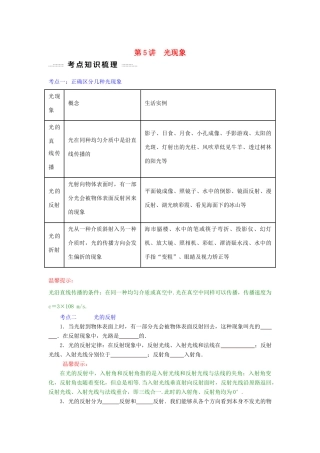 中考物理总复习 第5讲 光现象(考点知识梳理中考典例精析考点训练)试卷