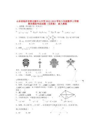 山东省临沂市青云镇八年级数学上学期期末模拟考试试卷 新人教版试卷