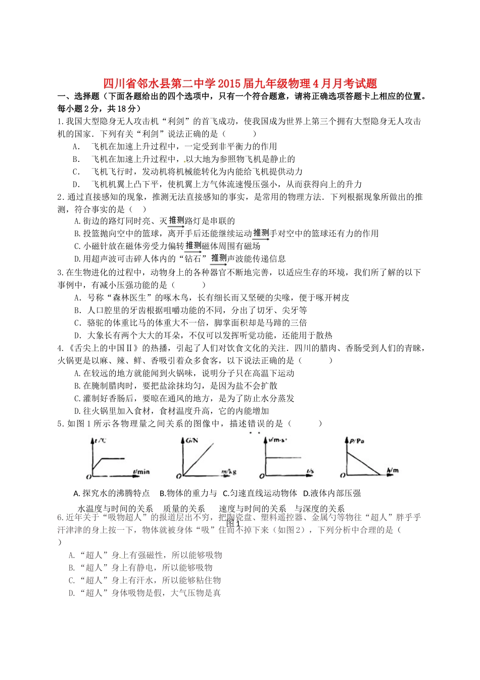 九年级物理4月月考试卷试卷(00002)_第1页