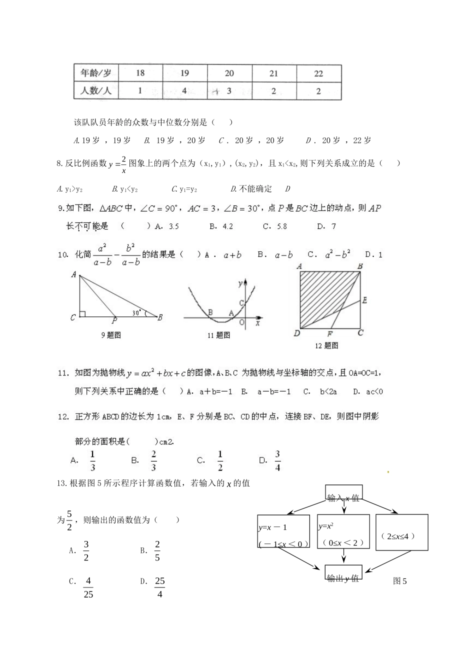 九年级数学下学期模拟试卷(5)试卷_第2页