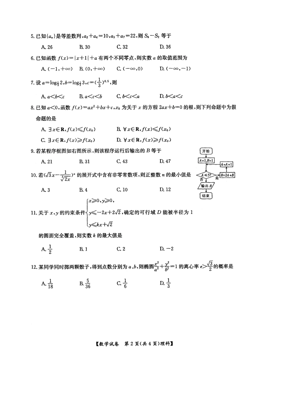 山东省烟台市高三数学第二次模拟考试 理试卷_第2页