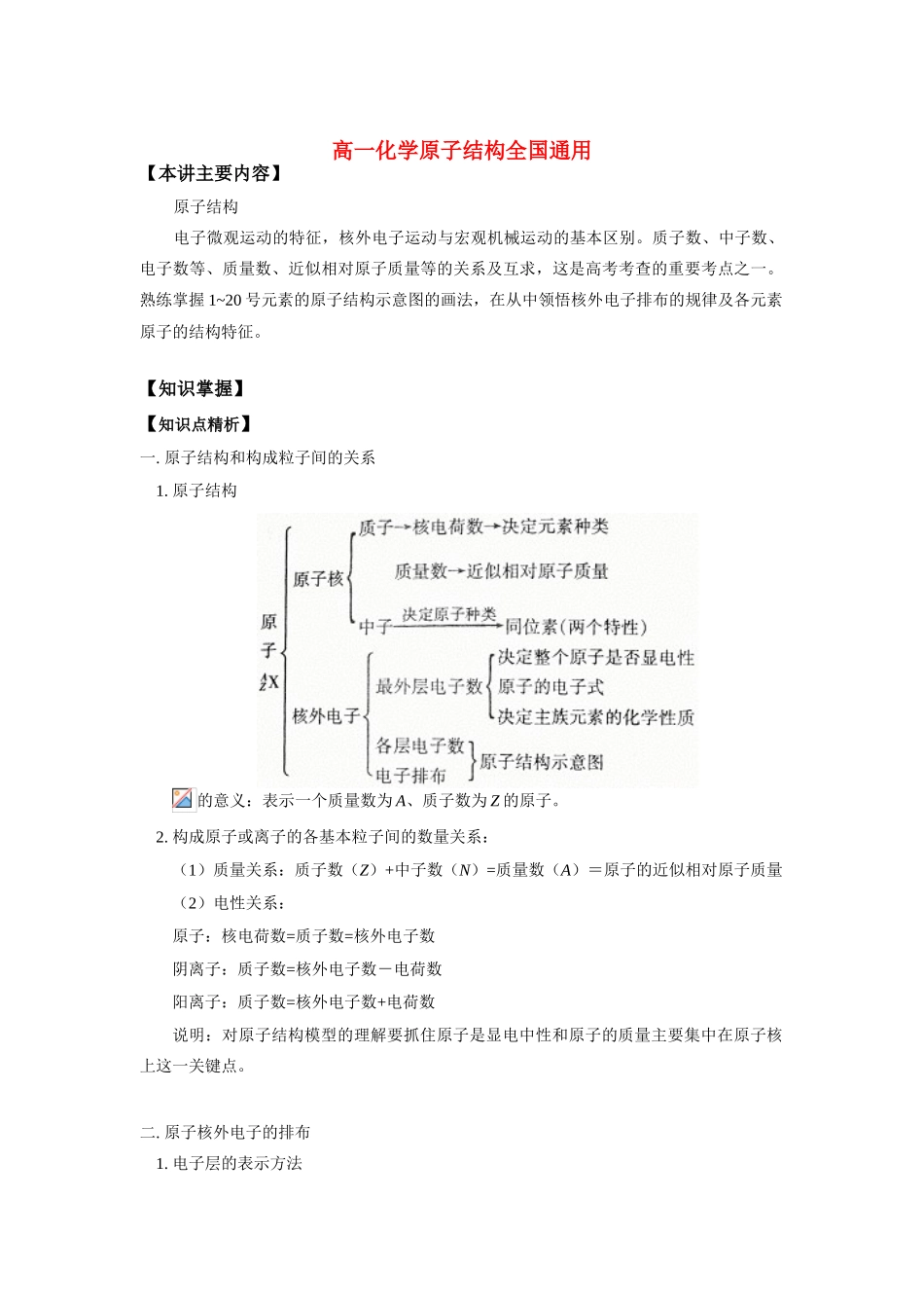 高一化学原子结构全国通用状元班_第1页