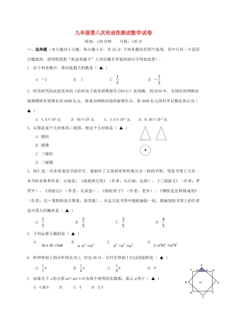 九年级数学第八次形成性测试试卷试卷