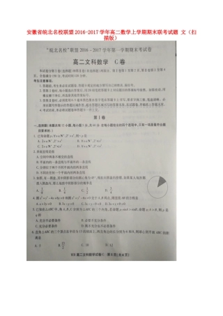 安徽省皖北名校联盟 高二数学上学期期末联考试卷 文试卷