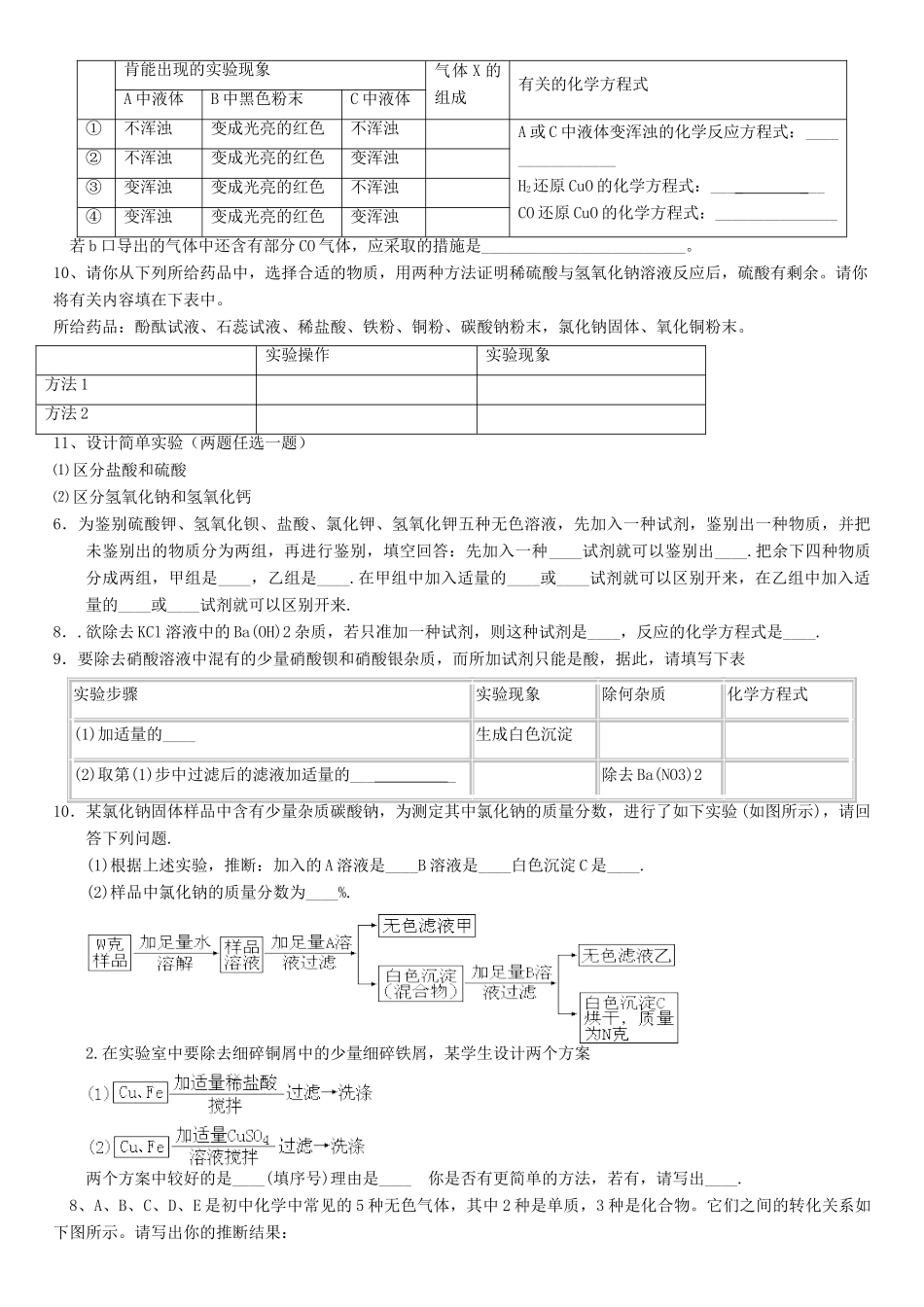 九年级化学专题复习资料十一 物质的鉴别和分离试卷_第3页
