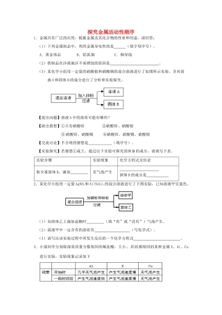 九年级化学上册 难点突破训练 探究金属活动性顺序 新人教版试卷