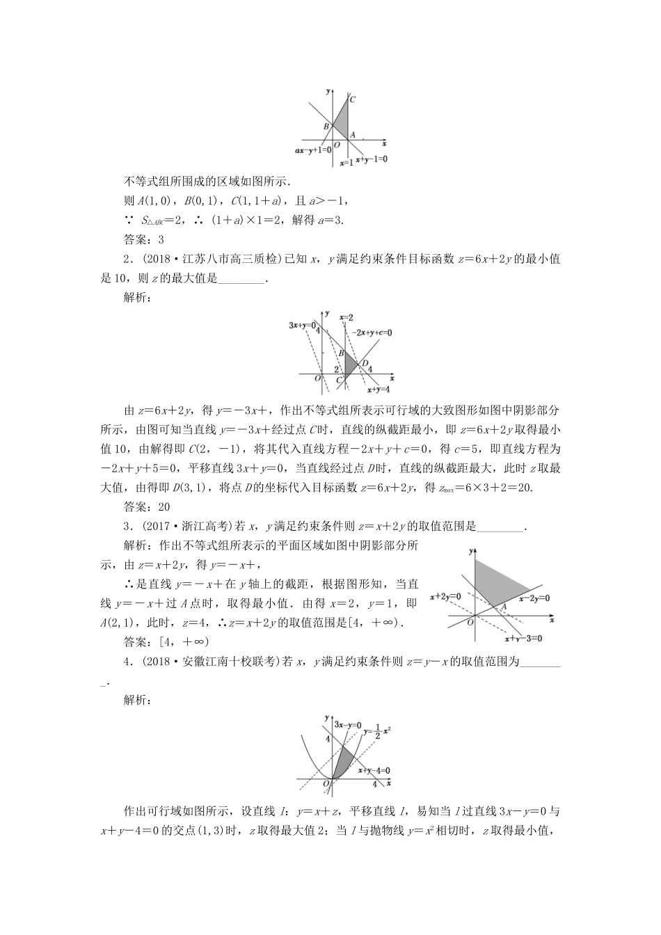 （江苏专版）高考数学一轮复习 第七章 不等式 课时达标检测（三十三）二元一次不等式（组）与简单的线性规划问题-人教版高三全册数学试题_第2页