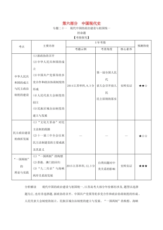 （江苏专版）高考历史一轮总复习 第六部分 中国现代史 专题二十一 现代中国的政治建设与祖国统一讲义-人教版高三全册历史试题