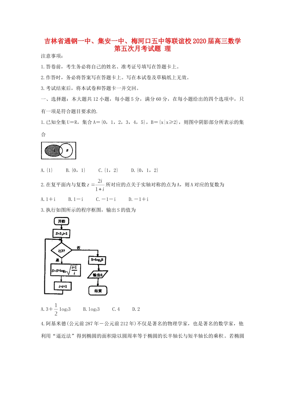 吉林省通钢一中、集安一中、梅河口五中等联谊校高三数学第五次月考试卷 理试卷_第1页