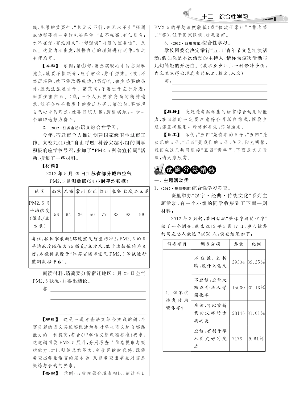 中考语文试卷分类精粹 十二 综合性学习(pdf)试卷_第2页