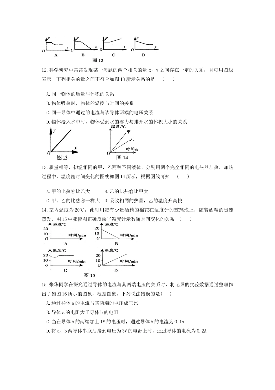 中考科学专题复习 图像图表型试卷_第3页