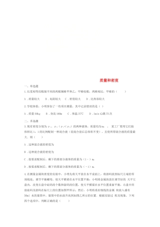 中考物理真题汇编 质量和密度试卷