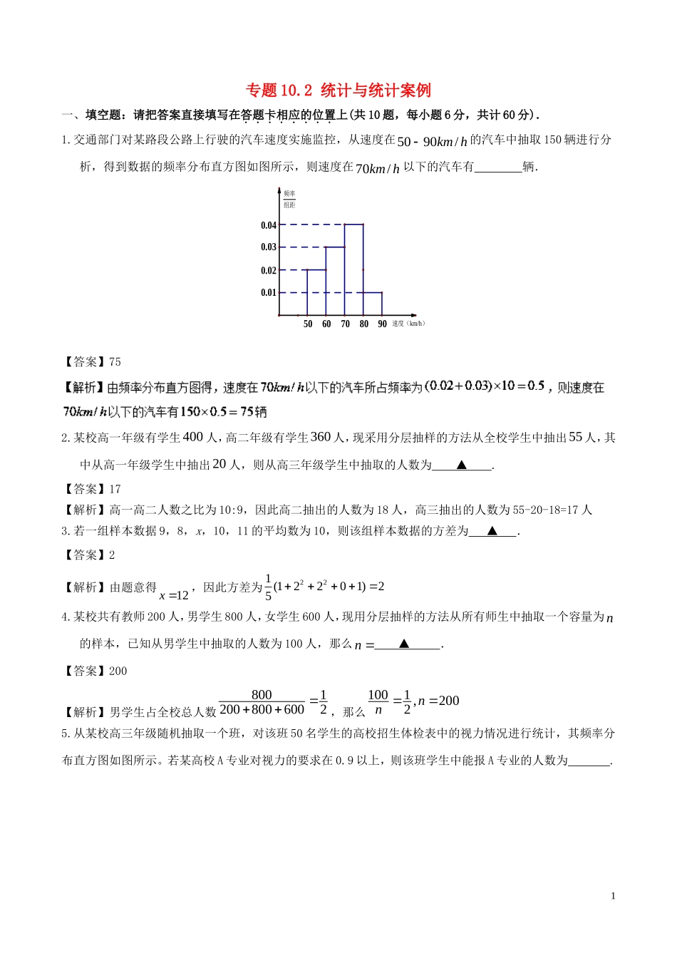 （江苏版）高考数学一轮复习 专题10.2 统计与统计案例（测）-人教版高三全册数学试题_第1页