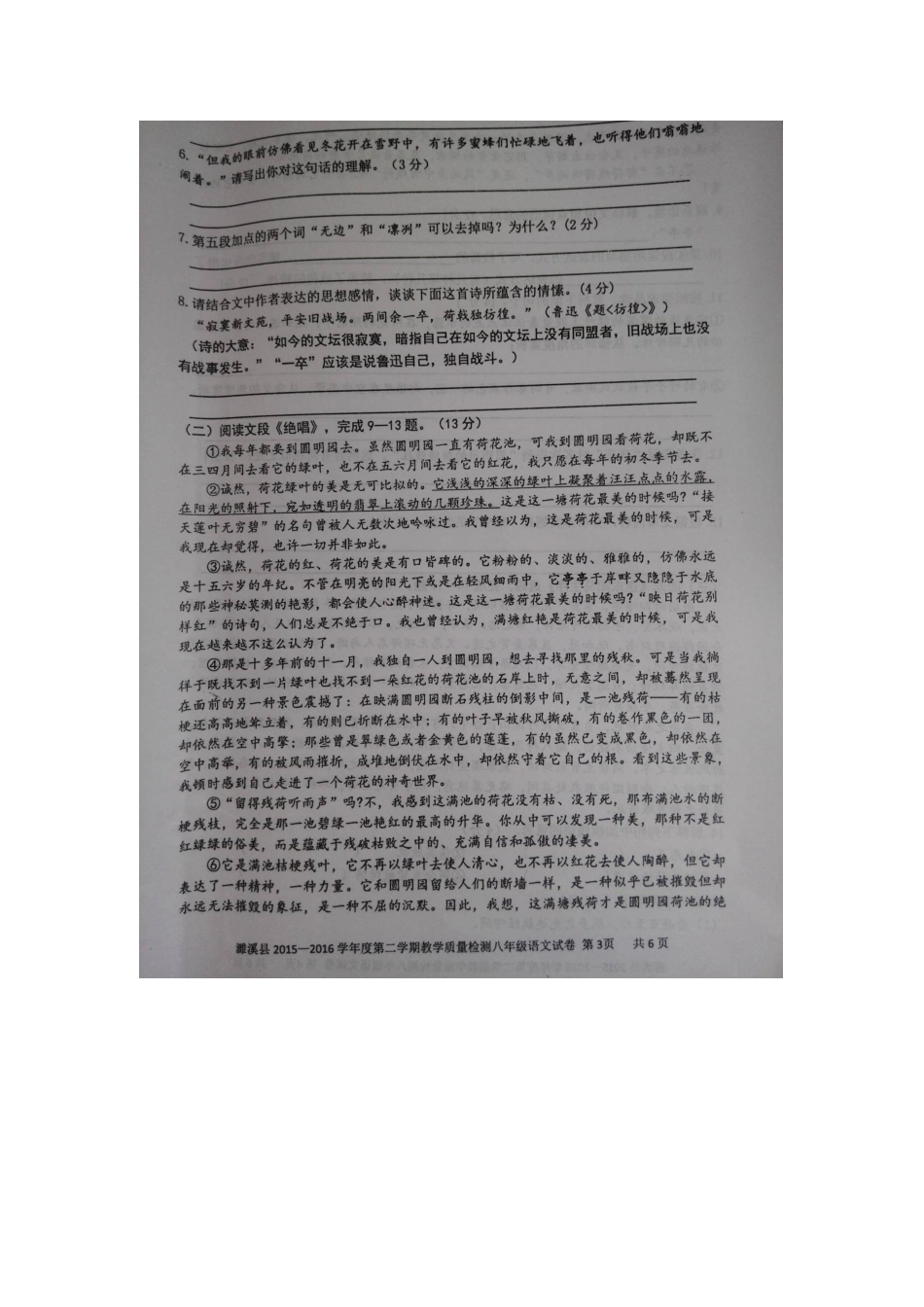 安徽省濉溪县 八年级语文下学期期中试卷新人教版试卷_第3页