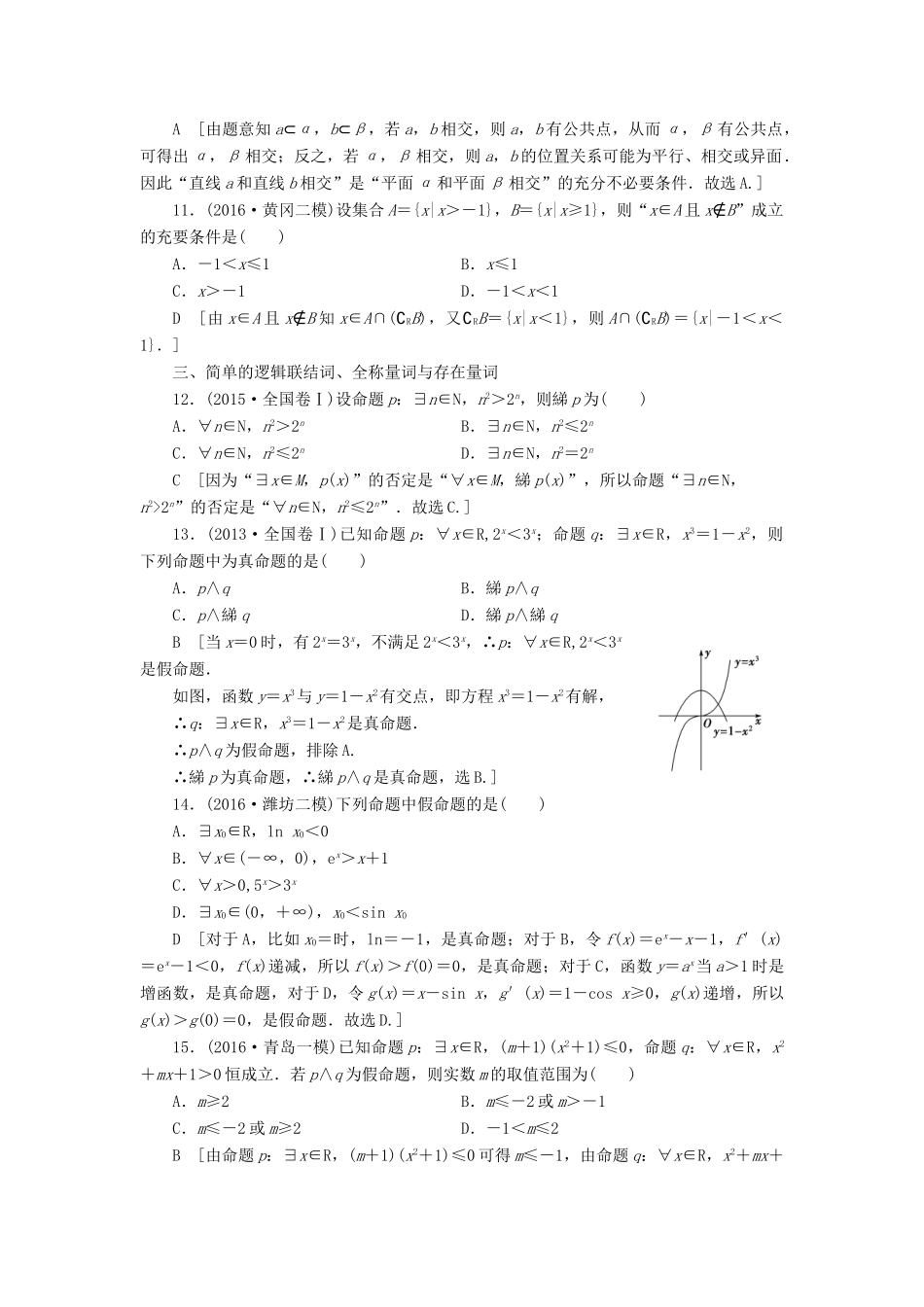 （山东专版）高考数学二轮专题复习与策略 第2部分 必考补充专题 突破点19 集合与常用逻辑用语专题限时集训 理-人教版高三全册数学试题_第3页