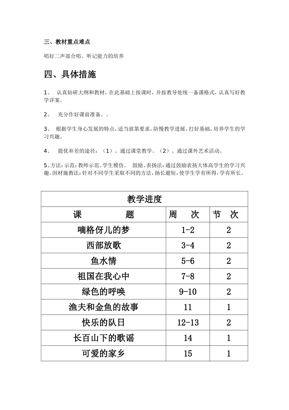 音乐五年级上册教学计划_第2页