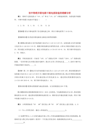 初中物理并联电路干路电流取值的错解分析专题辅导 试题