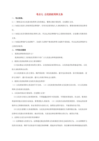 山东省潍坊安丘市中考政治复习 考点七 公民的权利和义务试卷