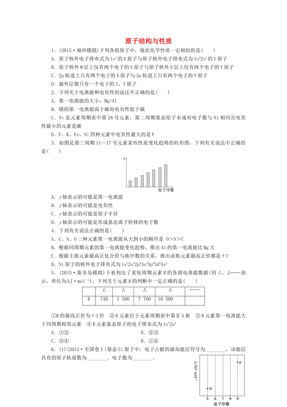 广东省高考化学一轮复习 课时跟踪检测（三十七）原子结构与性质-人教版高三全册化学试题_第1页
