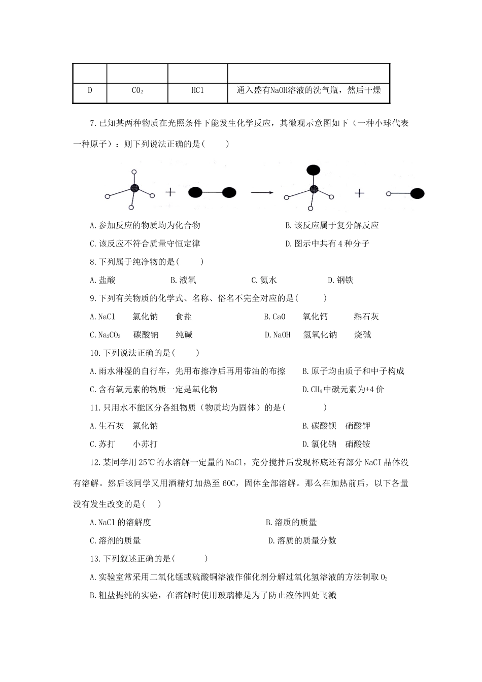 四川省眉山市中考化学真题试卷(无答案)试卷_第2页
