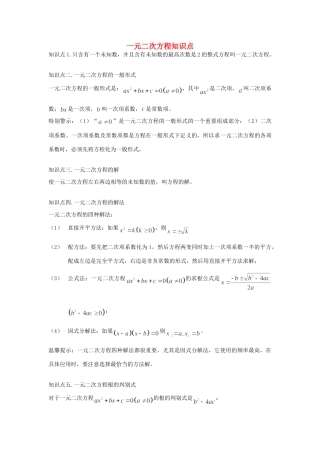 九年级数学上册 一元二次方程知识点 人教新课标版试卷