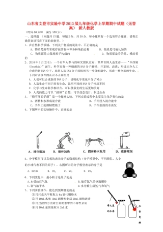 山东省文登市九年级化学上学期期中试卷 新人教版试卷