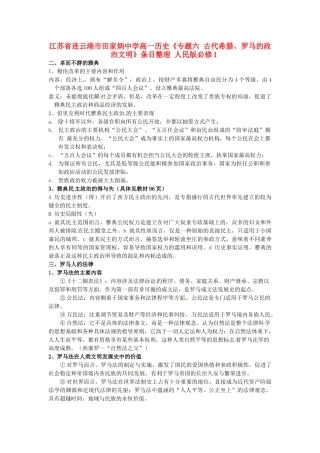 江苏省连云港市田家炳中学高中历史《专题六 古代希腊、罗马的政治文明》条目整理 人民版必修1