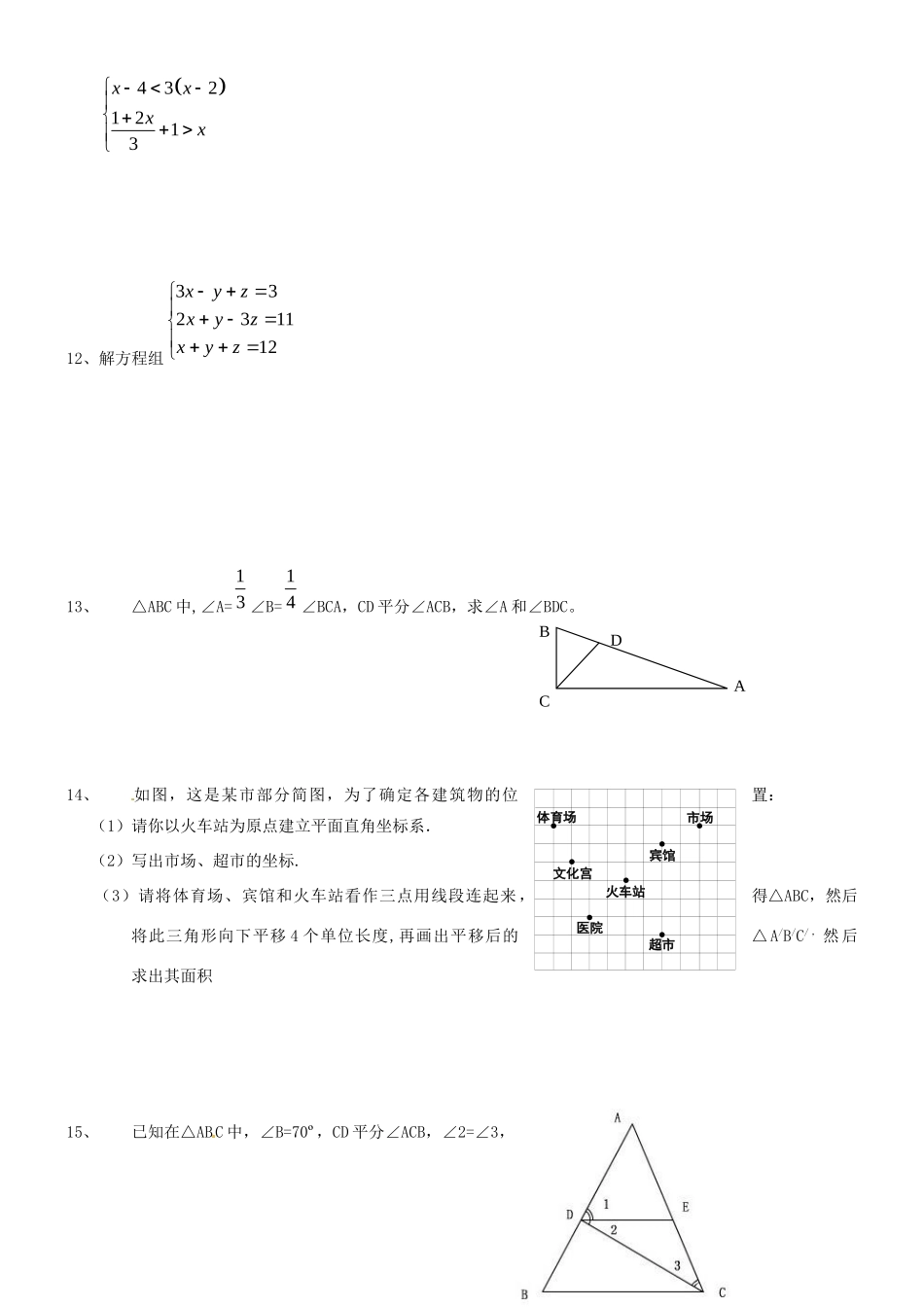 山东省郯城三中七年级下学期期末模拟测试数学试卷 新人教版试卷_第2页