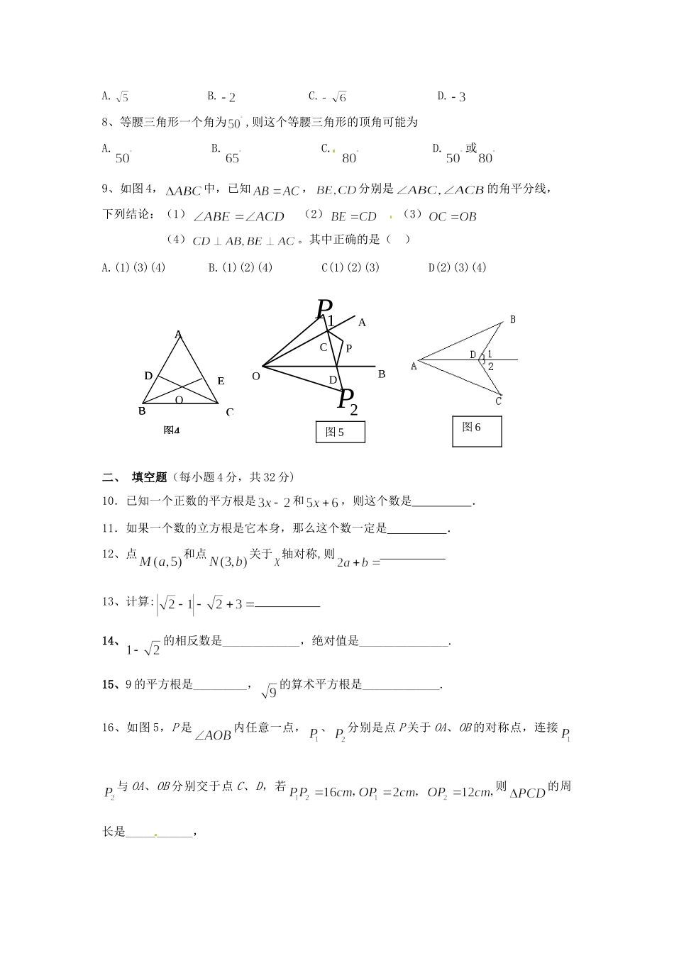 山东省滨州市八年级数学上学期第二次月考试卷 新人教版试卷_第2页