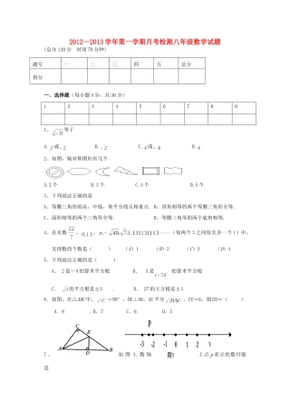 山东省滨州市八年级数学上学期第二次月考试卷 新人教版试卷
