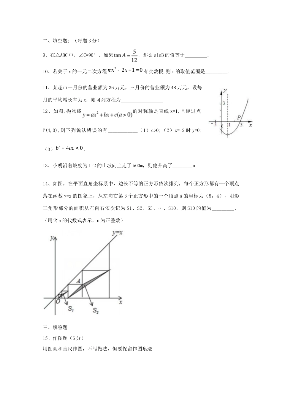 山东省青岛市青大附中九年级数学上学期期末考试卷 北师大版试卷_第3页