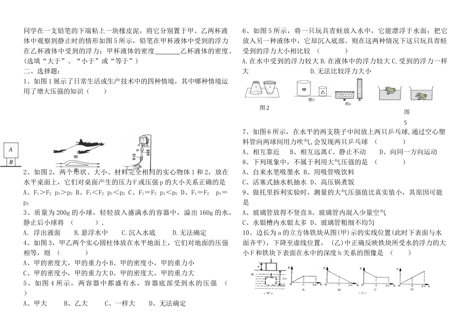 九年级物理 第十四章压强和浮力期末总复习试卷 人教新课标版试卷_第2页