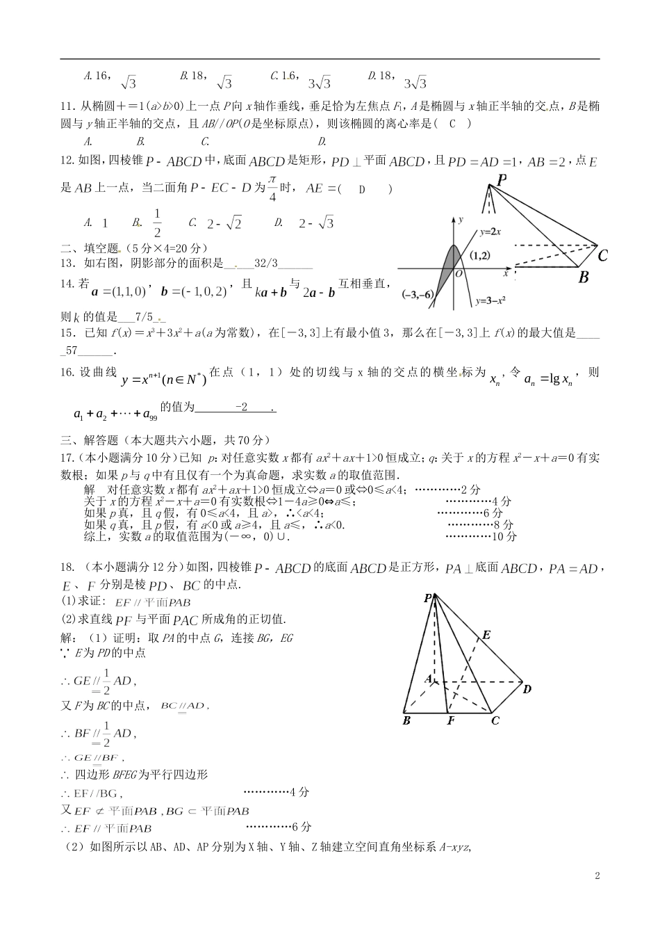 湖南省醴陵二中、醴陵四中高二数学上学期期末联考试题 理-人教版高二全册数学试题_第2页